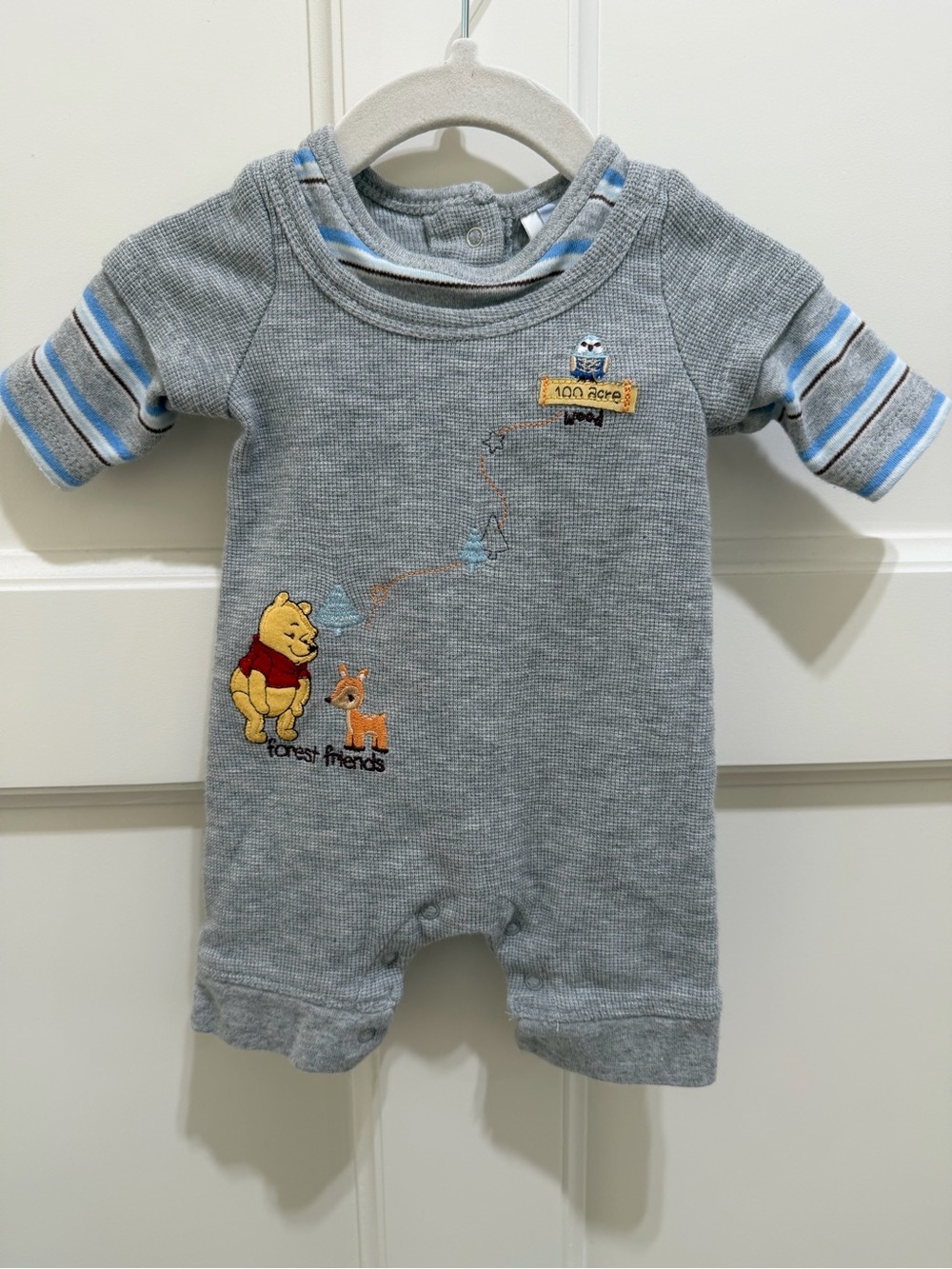 Disney Baby Winnie the Pooh Forest Friends Waffle Knit Romper Gray Newborn